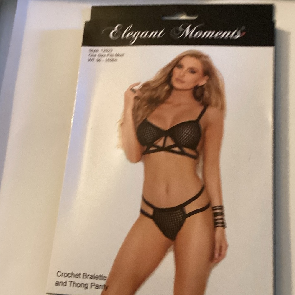 Elegant Moments Black Crochet Bralette and Thong Set